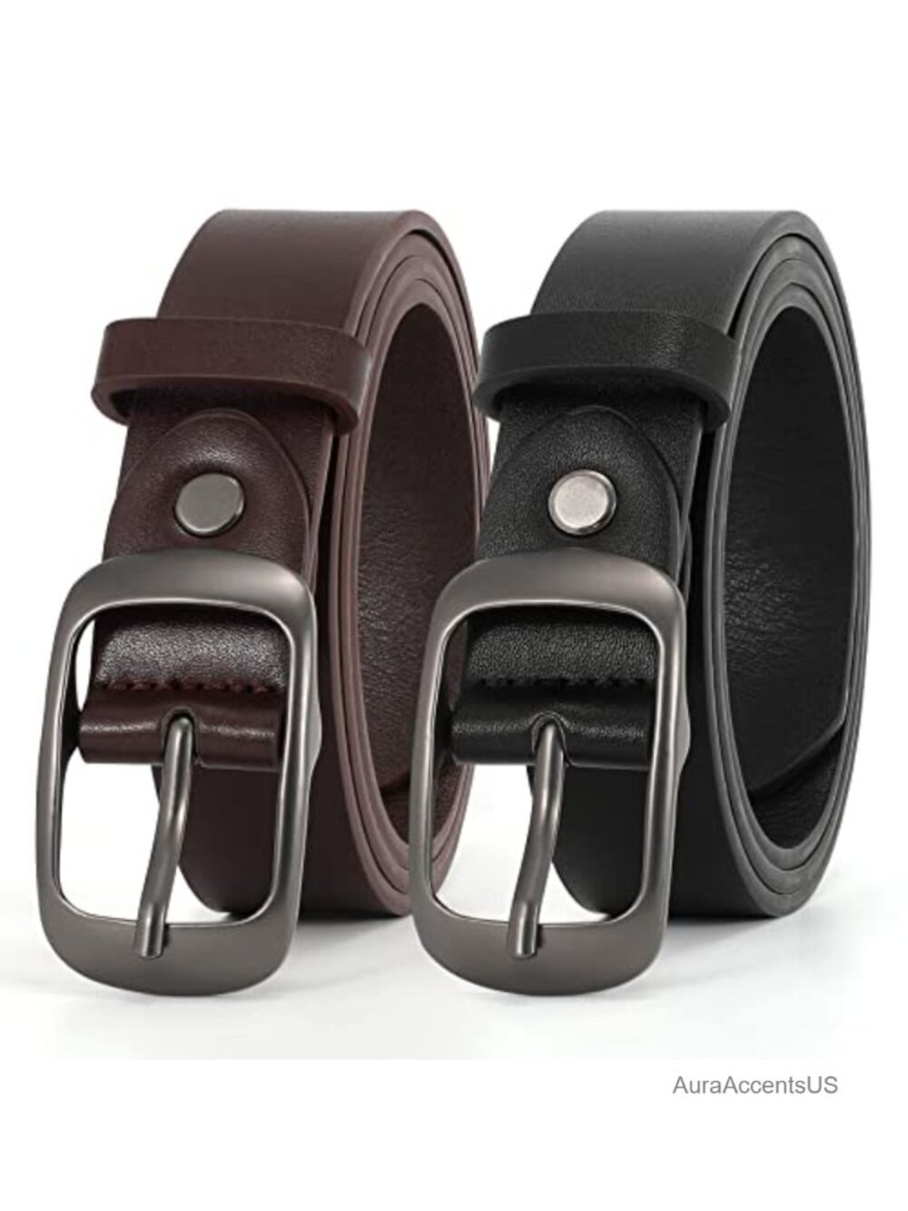 2 Pack Plus Size Leather Belts Cowhide Pin Buckle Waist Belt for Jeans Dress